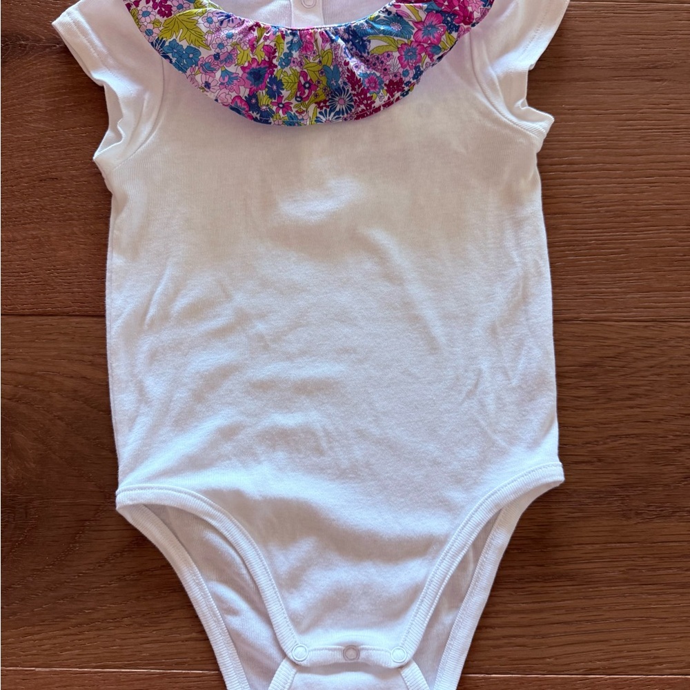 Jacadi White Onesie with Floral Collar